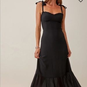 Reformation Black Midi Dress with Tie Straps